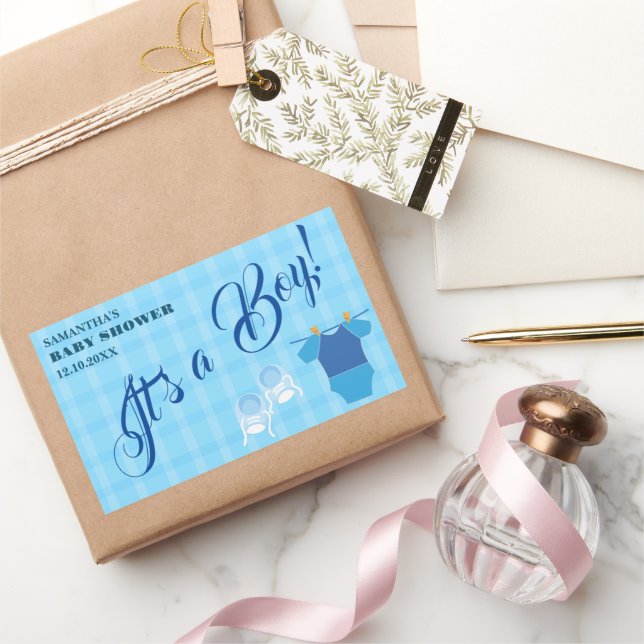 Pegatina Rectangular ¡Es un niño! Baby Shower Blue Modern. Servilletas (Regalar)