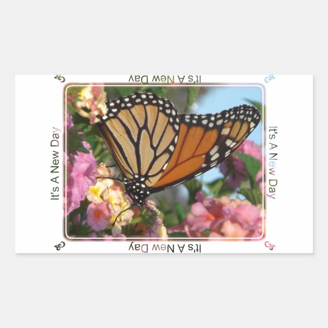 Pegatina Rectangular Es un nuevo día (mariposa monarca) (Anverso)