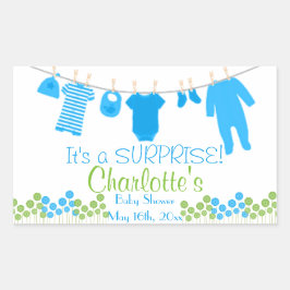 Pegatina Rectangular ¡Es una SORPRESA! Clothesline Baby Shower