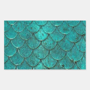 Pegatina Rectangular Escalas de sirenas Verde azuladas azules
