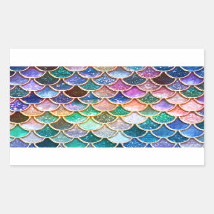 Pegatina Rectangular Escalas summerly multicoloras de la sirena del