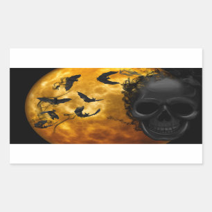 Pegatina Rectangular Escena aterradora de Halloween 12 cráneos BLK y m