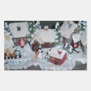 Pegatina Rectangular Escena de invierno de vacaciones en Suecia