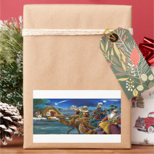 Pegatina Rectangular Escena de la Natividad con hombres sabios Navidade