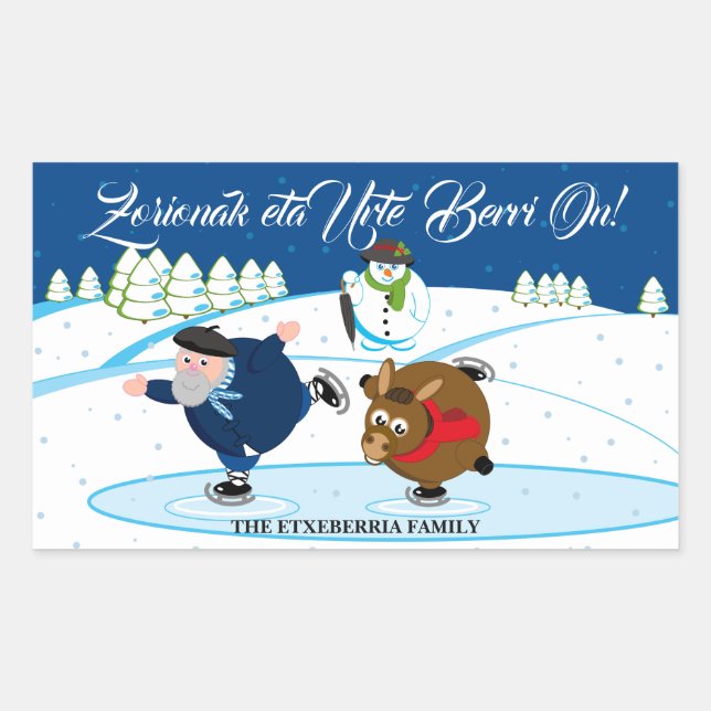 Pegatina Rectangular escena de Navidades personalizados, patinaje sobre (Anverso)