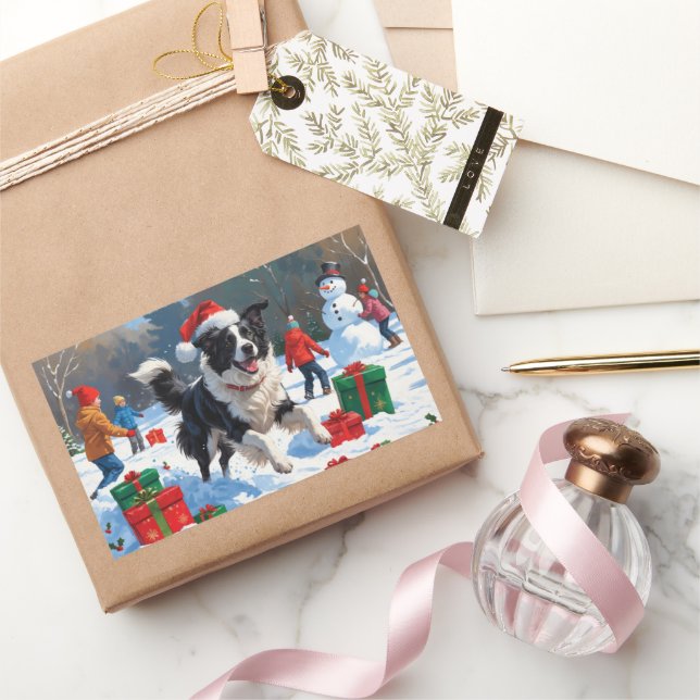 Pegatina Rectangular Escena de Nieve festiva de Navidades de la línea r (Regalar)