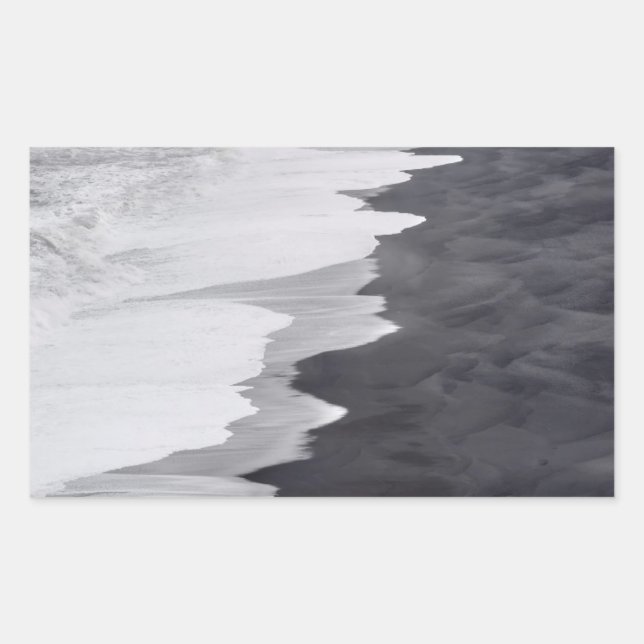 Pegatina Rectangular Escena de playa en blanco y negro (Anverso)