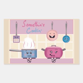 Pegatina Rectangular Escena divertida de cocina romántica con utensilio