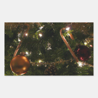 Pegatina Rectangular Escena navideña en árbol de Navidad III