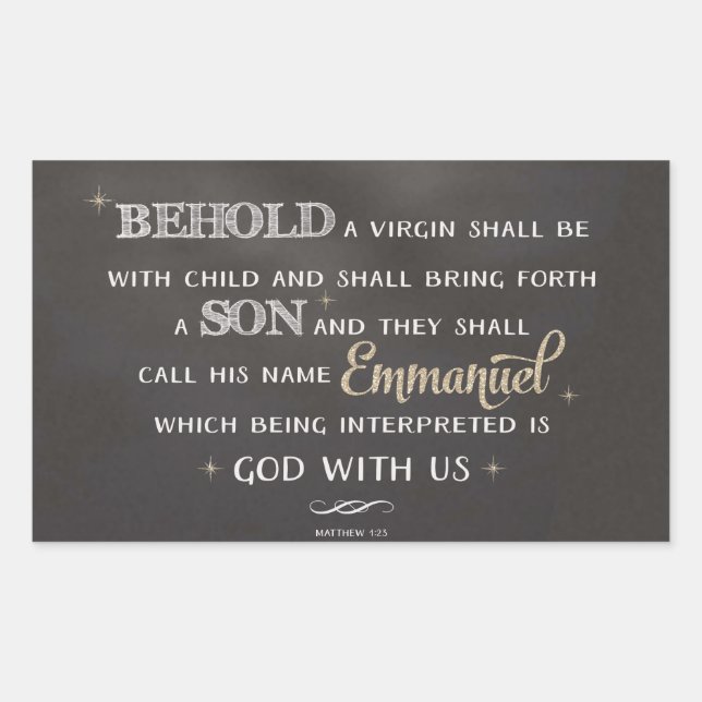 Pegatina Rectangular Escritura de Navidad - Mateo 1:23 (Anverso)