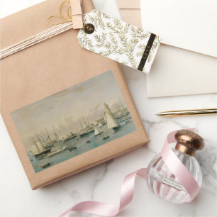 Pegatina Rectangular Escuadrón de yates marítimos antiguos en el puerto