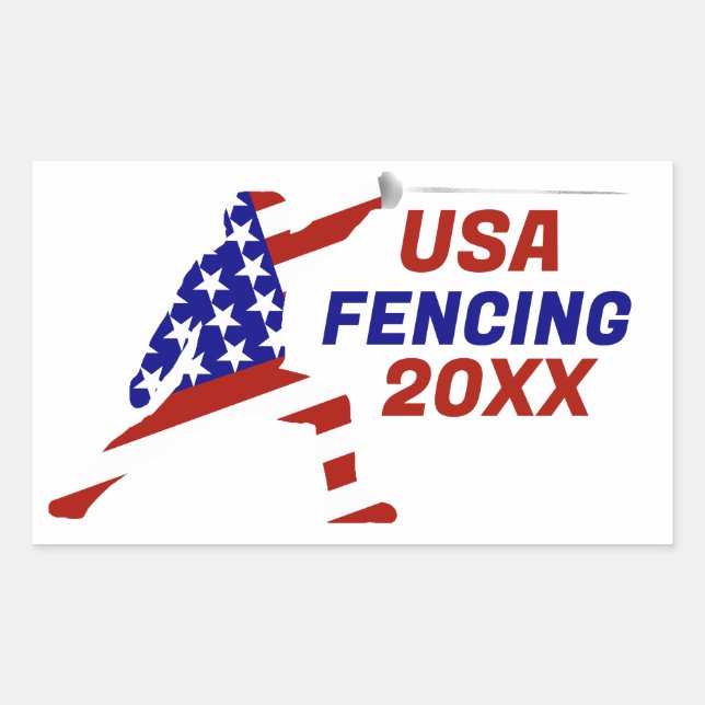 Pegatina Rectangular Esgrima Patriótica USA En Garde Deportes (Anverso)