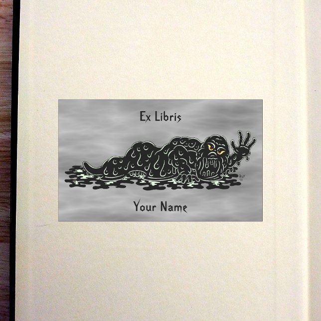 Pegatina Rectangular Eslóganes deslumbrantes Hulk Weird Horror Bookplat (Creeping Slime Hulk Weird Horror Art Bookplate in Old Book)