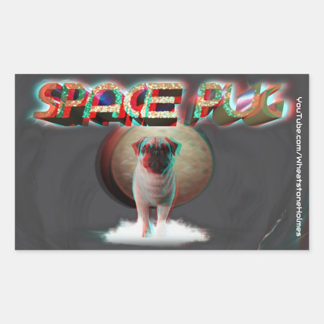 Pegatina Rectangular Espacio Pug 3D (Anverso)