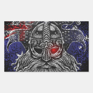 Pegatina Rectangular Espadas de Odin ravens Bandera de Viking Mythology