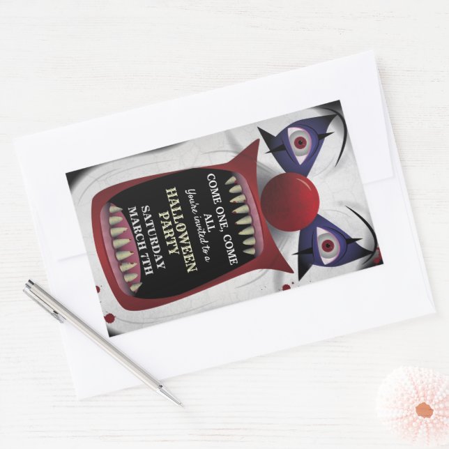 Pegatina Rectangular Espantoso payaso de Halloween Festival de Carnaval (Sobre)