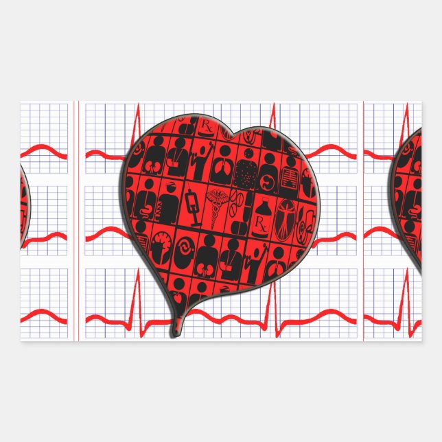 PEGATINA RECTANGULAR ESPECIALIDADES MÉDICAS DE LA CCU HEART EKG (Anverso)