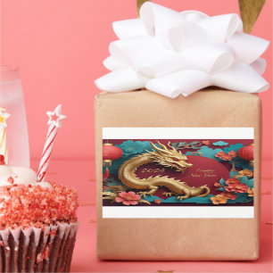 Pegatina Rectangular Espectáculo Dragón Dorado Año Nuevo Chino