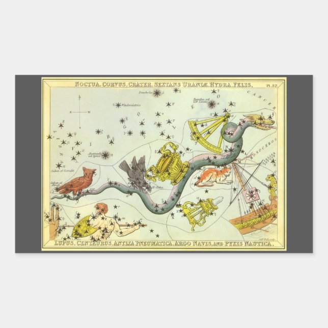 Pegatina Rectangular Espejo de Urania, mapa celeste de astronomía vinta (Anverso)