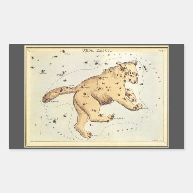 Pegatina Rectangular Espejo de Urania, mapa celeste de astronomía vinta (Anverso)