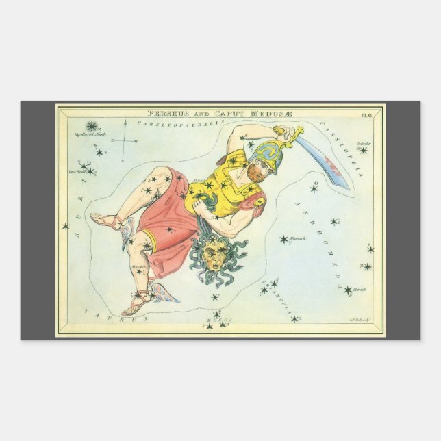 Pegatina Rectangular Espejo de Urania, mapa celeste de astronomía vinta (Anverso)