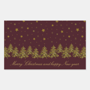 Pegatina Rectangular Espeluznante árbol de Navidad dorado, luna, estrel