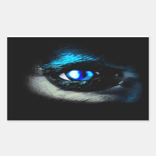 Pegatina Rectangular Espinoso ojo azul mirando desde la oscuridad