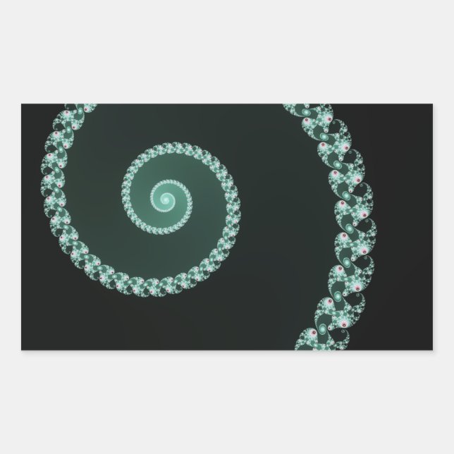 Pegatina Rectangular Espiral fractal verde y gris (Anverso)
