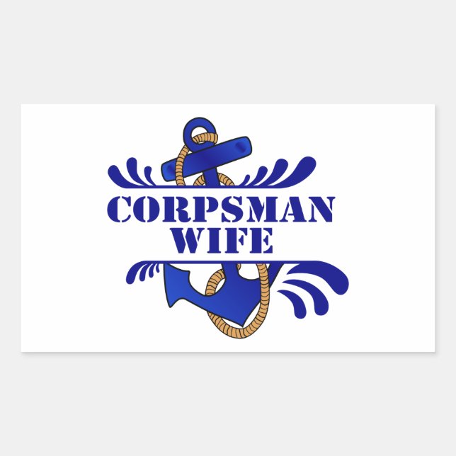 Pegatina Rectangular ¡Esposa Corpsman, Anchors Away! (Anverso)