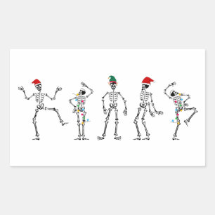 Pegatina Rectangular Esqueletos de los Navidades bailarines
