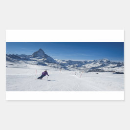 Pegatina Rectangular Esquí con el monte Matterhorn en Zermatt, Suiza