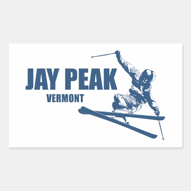 Pegatina Rectangular Esquiador de Jay Peak Vermont (Anverso)