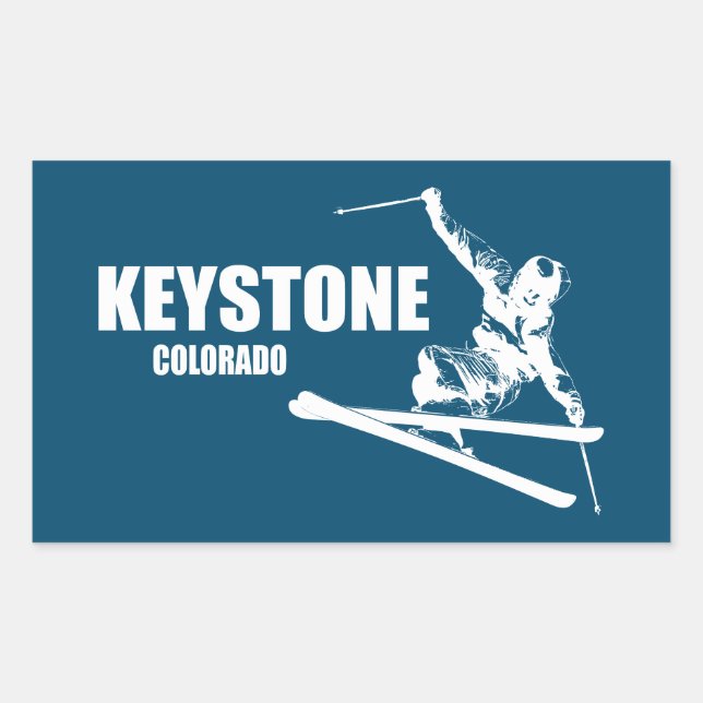 Pegatina Rectangular Esquiador Keystone Colorado (Anverso)