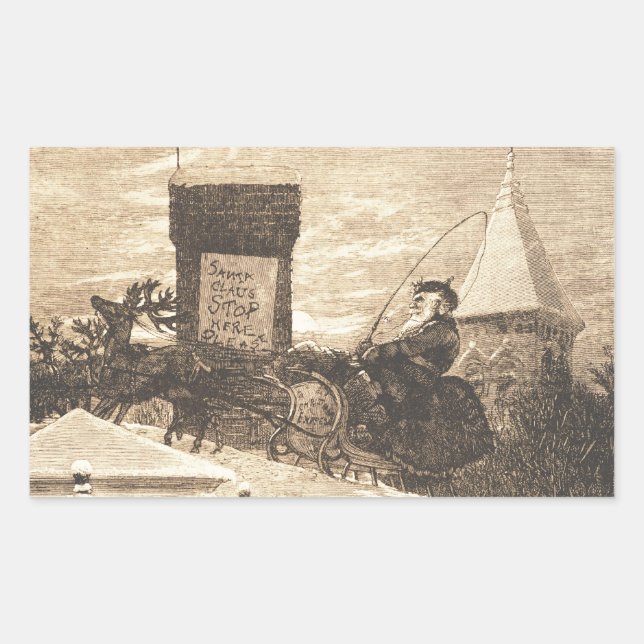 Pegatina Rectangular Estación de navidades, Thomas Nast, 1889 (Anverso)