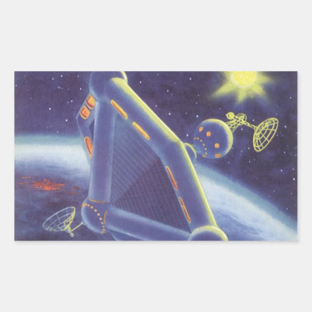 Pegatina Rectangular Estación espacial de ciencia ficción vintage (Anverso)