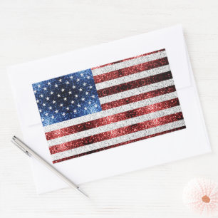 Pegatina Rectangular Estados Unidos bandera azul rojo brillante purpuri