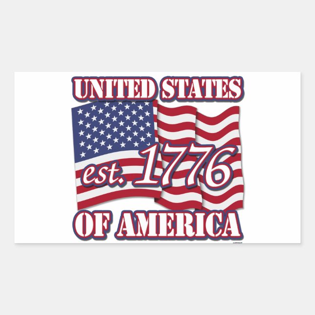 Pegatina Rectangular Estados Unidos de América est 1776 con bandera de  (Anverso)
