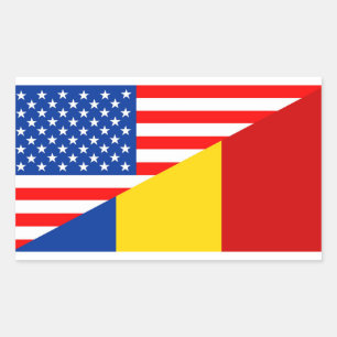 Pegatina Rectangular estados unidos estados unidos rumania half flag es