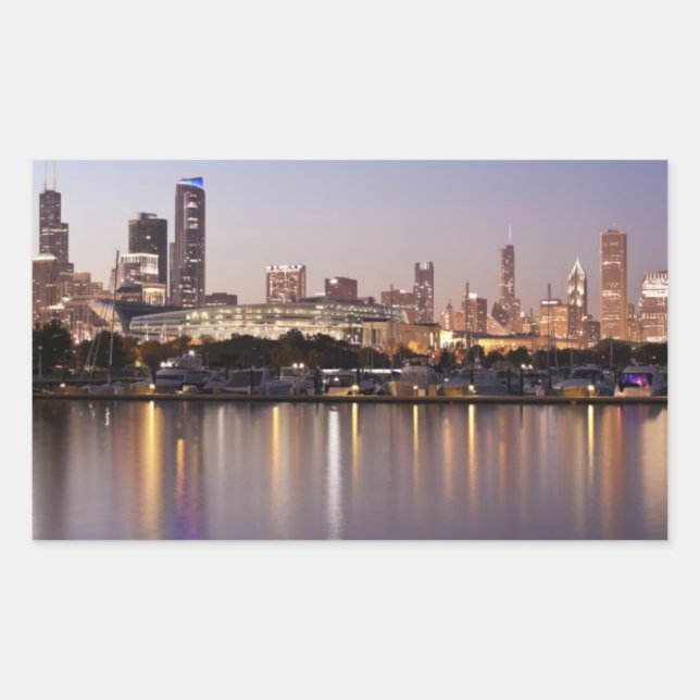 Pegatina Rectangular Estados Unidos, Illinois, el horizonte de Chicago  (Anverso)