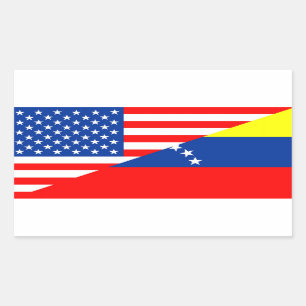 Pegatina Rectangular estados unidos venezuela media flag estados unidos