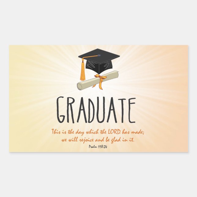 Pegatina Rectangular Estallido de oro de graduación religiosa con gorro (Anverso)