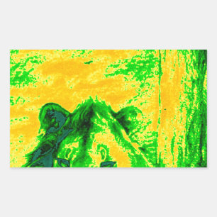 Pegatina Rectangular Estampa Fluorescente de León con Visión Nocturna