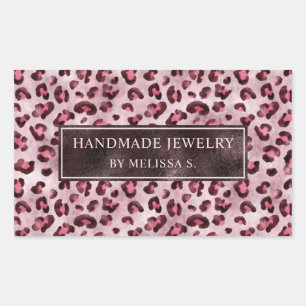 Pegatina Rectangular Estampado de leopardo rosa con lámina falsa y text
