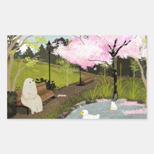Pegatina Rectangular Estanque de patos - Primavera