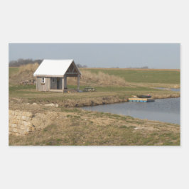 Pegatina Rectangular Estanque de pesca rural