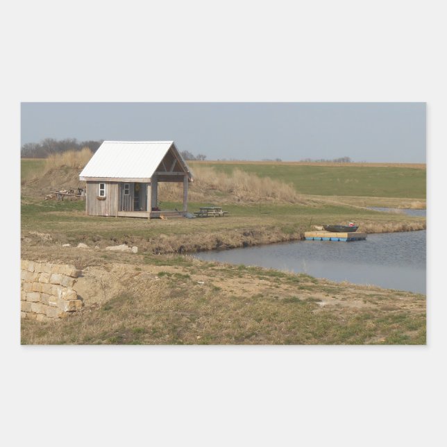 Pegatina Rectangular Estanque de pesca rural (Anverso)