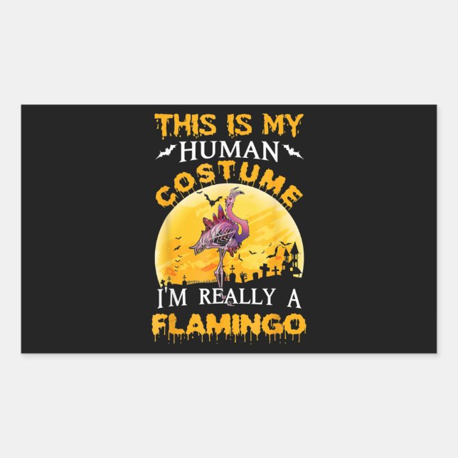 Pegatina Rectangular Este Es Mi Disfraz Humano Realmente Flamingo Hallo (Anverso)