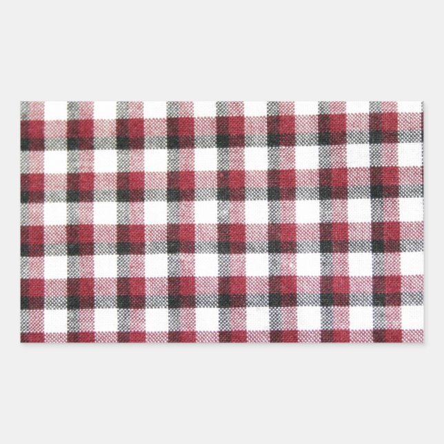 Pegatina Rectangular Estilo Cuadrille rojo blanco y negro (Anverso)