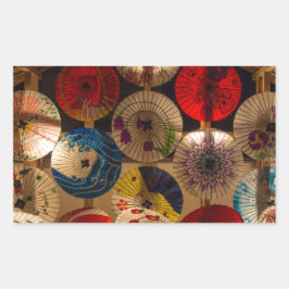 Pegatina Rectangular Estilo japonés de paraguas