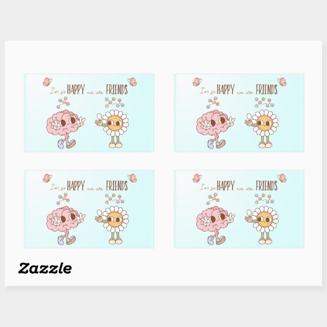 Pegatina Rectangular Estoy tan feliz de que seamos amigos serotonina (Hoja)